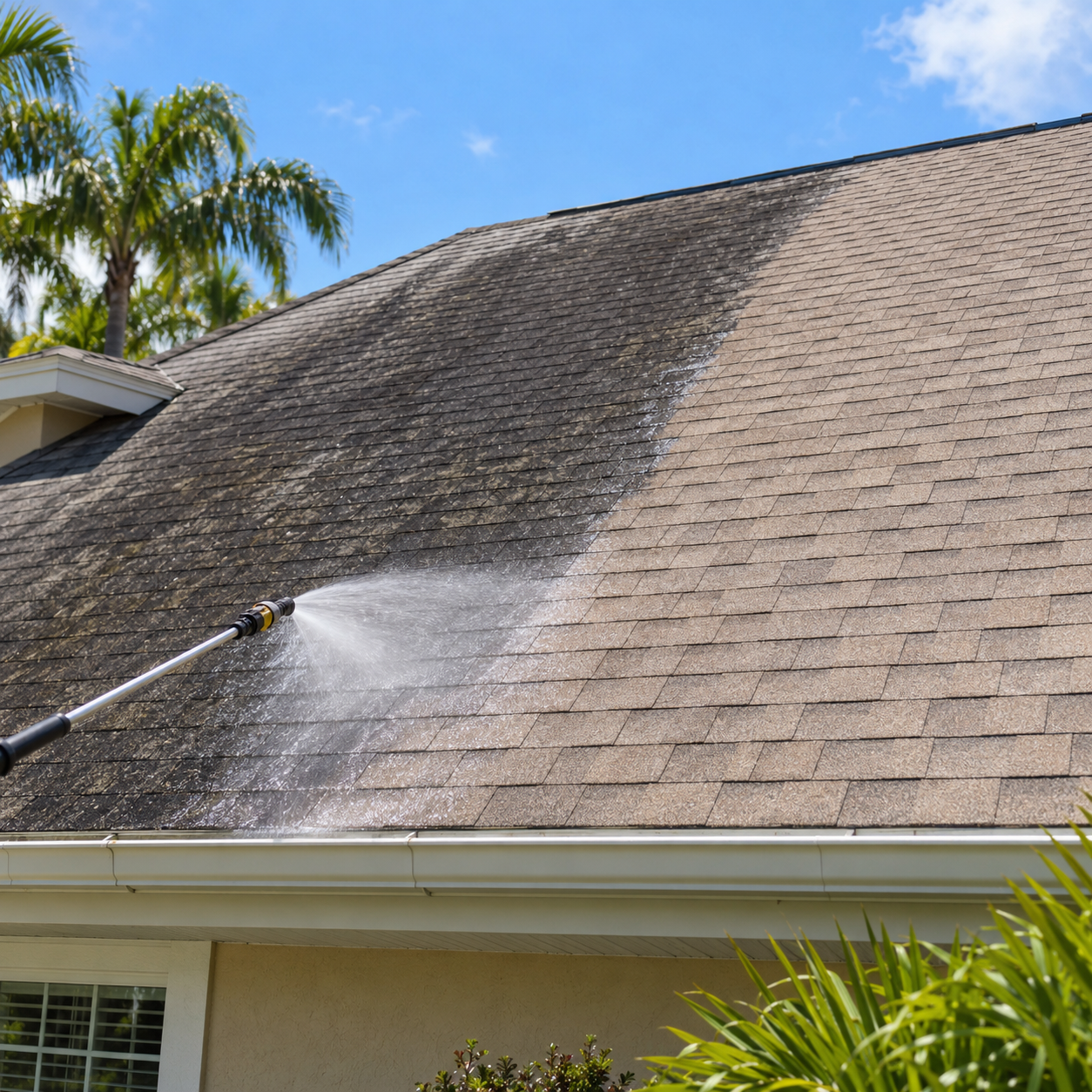 Roof soft washing